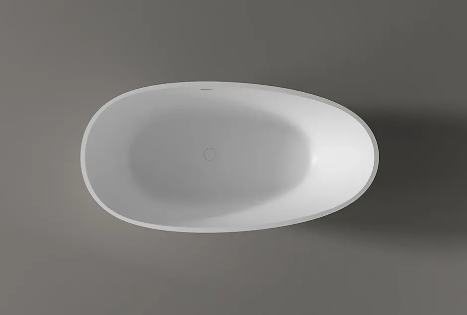 Bernstein Baignoire îlot fonte minérale ovale autoportante Moderne avec bonde - 150x75x54cm - VELA Blanc mat