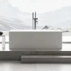 Bernstein Baignoire îlot Fonte minérale rectangulaire 170x72x55cm + bonde pop-up et trop plein - Blanc mat - LUNA
