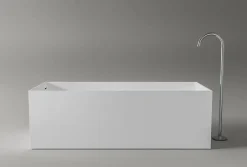 Bernstein Baignoire îlot Fonte minérale rectangulaire 170x72x55cm + bonde pop-up et trop plein - Blanc mat - LUNA