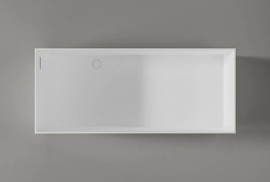 Bernstein Baignoire îlot Fonte minérale rectangulaire 170x72x55cm + bonde pop-up et trop plein - Blanc mat - LUNA
