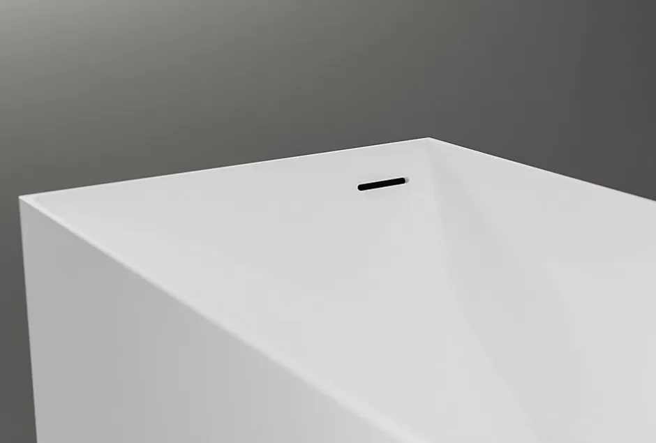Bernstein Baignoire îlot Fonte minérale rectangulaire 170x72x55cm + bonde pop-up et trop plein - Blanc mat - LUNA