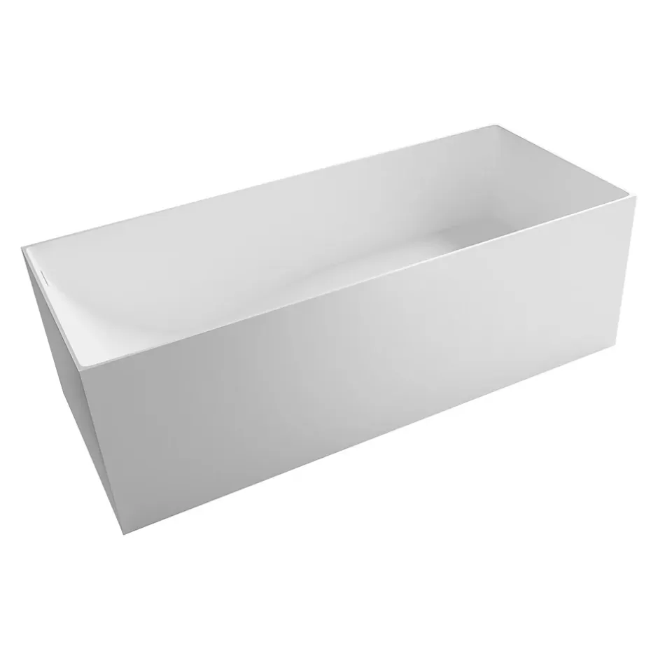 Bernstein Baignoire îlot Fonte minérale rectangulaire 170x72x55cm + bonde pop-up et trop plein - Blanc mat - LUNA