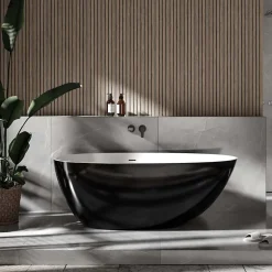 Bernstein Baignoire îlot fonte minérale ovale autoportante Moderne avec bonde - 150x75x54cm - VELA Noir (brillant)