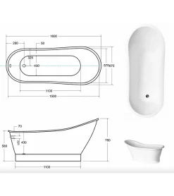 Azura Home Design Baignoire îlot GLORIA - 160 x 68 cm