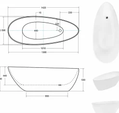 Azura Home Design Baignoire îlot GOYA - 142 x 62 cm* Baignoire Îlot