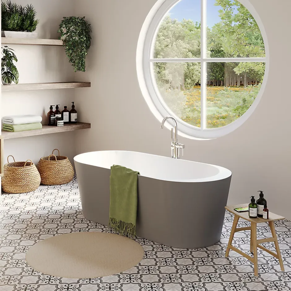 GoodHome Baignoire îlot Huron L. 150 cm x l. 75 cm gris