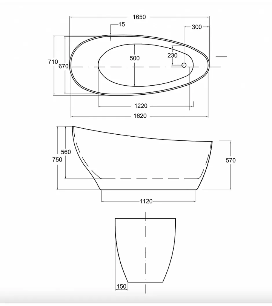 Azura Home Design Baignoire îlot KEYA GLAM SILVER 165 x 70 cm* Baignoire Îlot