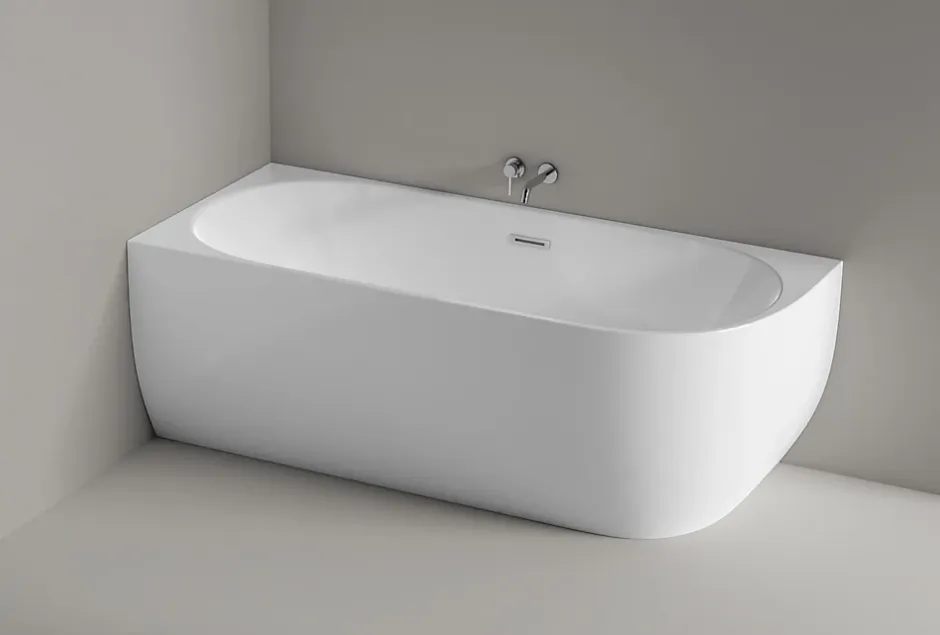Bernstein Baignoire îlot LENA CORNER acrylique blanc brillant - montage gauche -170x75cm - Garantie 5 ans - Avec mitigeur 8028, Sans siphon