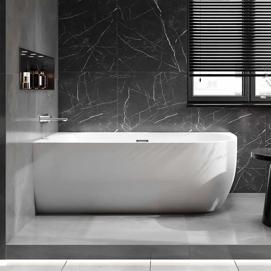 Bernstein Baignoire îlot LENA CORNER acrylique blanc brillant - montage gauche -170x75cm - Garantie 5 ans - Avec mitigeur 1521, Avec siphon
