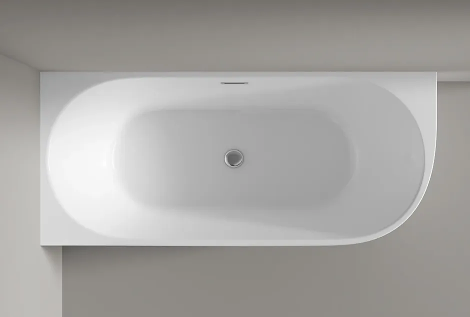 Bernstein Baignoire îlot LENA CORNER acrylique blanc brillant - montage gauche -170x75cm - Garantie 5 ans - Avec mitigeur 1521, Avec siphon