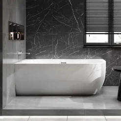 Bernstein Baignoire îlot LENA CORNER acrylique blanc brillant - montage gauche -170x75cm - Garantie 5 ans - Avec mitigeur 1521, Sans siphon