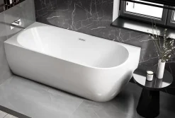 Bernstein Baignoire îlot LENA CORNER acrylique blanc brillant - montage gauche -170x75cm - Garantie 5 ans - Avec mitigeur 1521, Sans siphon