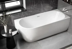 Bernstein Baignoire îlot LENA CORNER acrylique blanc brillant - montage droite -170x75cm - Garantie 5 ans - Avec siphon et mitigeur 8028B* Baignoire D'Angle