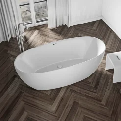 Bernstein Baignoire îlot moderne acrylique pour salle de bain, isolation thermique, Blanc brillant, 170x80x58cm, Garantie 5 ans, BELAQUA* Baignoire Îlot