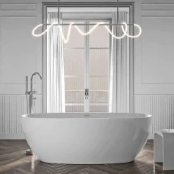 Bernstein Baignoire îlot moderne acrylique pour salle de bain, isolation thermique, Blanc brillant, 170x80x58cm, Garantie 5 ans, BELAQUA* Baignoire Îlot