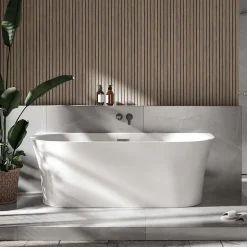 Bernstein Baignoire îlot NOVA acrylique - 170x80cm - Garantie 5 ans - Sans siphon, Blanc mat, Avec robinet mitigeur 8028B