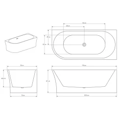 Bernstein Baignoire îlot NOVA CORNER acrylique blanc - montage droite -170x78cm - Garantie 5 ans - Sans robinet ni siphon