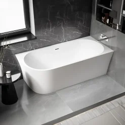Bernstein Baignoire îlot NOVA CORNER acrylique blanc - montage droite -170x78cm - Garantie 5 ans - Sans siphon, Avec robinet mitigeur 1523C