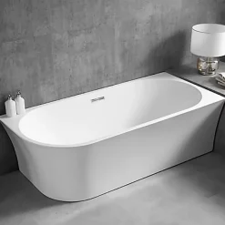 Bernstein Baignoire îlot NOVA CORNER acrylique, 170x78cm, Garantie 5 ans, montage droite, Avec robinet mitigeur 1521, Avec siphon, Blanc mat* Baignoire D'Angle