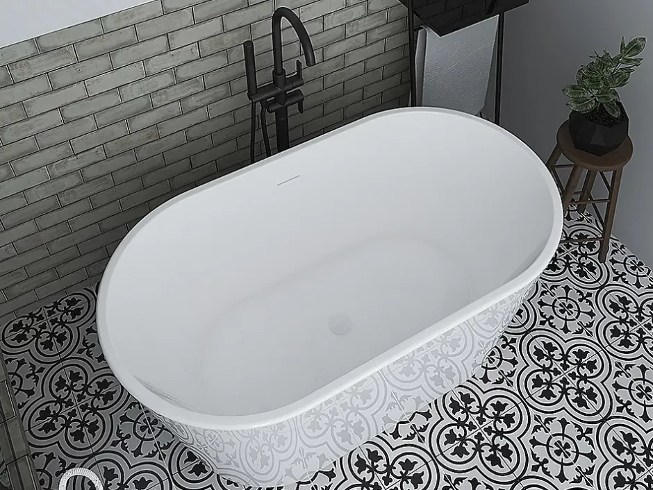 Vente-unique Baignoire îlot ovale - 180 L - L130 x H58 x P71 cm - Blanche - Acrylique - APOGON