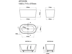 Vente-unique Baignoire îlot ovale - 180L - 130 x 71 x 58 cm - Noire - Acrylique - APOGON* Baignoire Îlot