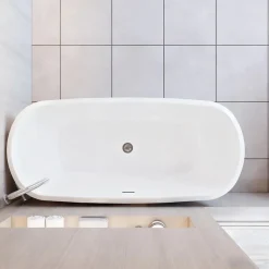 AICA Sanitaire Baignoire îlot ovale bicolore - 260L - 160x73x60 cm - intérieur blanc - extérieur noir mat - Design moderne en acrylique