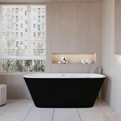 AICA Sanitaire Baignoire îlot ovale bicolore - 280L - 170x78x60 cm - intérieur blanc + extérieur noir mat - Design moderne en acrylique* Baignoire Îlot