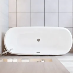 AICA Sanitaire Baignoire îlot ovale bicolore - 280L - 170x78x60 cm - intérieur blanc + extérieur noir mat - Design moderne en acrylique* Baignoire Îlot