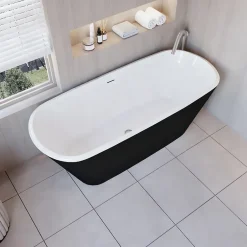 AICA Sanitaire Baignoire îlot ovale bicolore - 280L - 170x78x60 cm - intérieur blanc + extérieur noir mat - Design moderne en acrylique* Baignoire Îlot