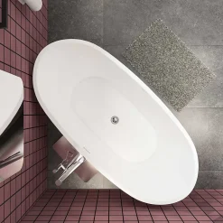 AICA Sanitaire Baignoire îlot ovale blanc en Acrylique - 206L - L.150 x l.72 x H.65cm - Préassemblée, facile à installer ,by AICA