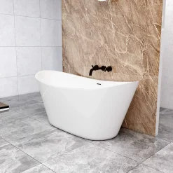 AICA Sanitaire Baignoire îlot ovale L.150 x l.72 x H.65cm blanc en Acrylique - avec Bonde et trop plein , by AICA
