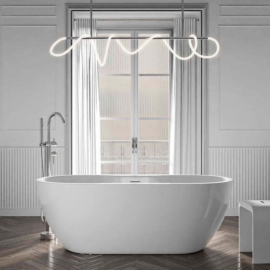 Bernstein Baignoire îlot ovale moderne salle de bain Acrylique - Garantie 5 ans - Blanc brillant - 165.5x74.5x58cm - ROMA PLUS 2.0* Baignoire Îlot