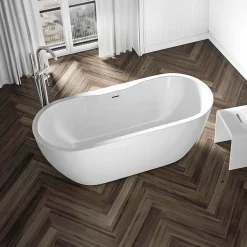 Bernstein Baignoire îlot ovale moderne salle de bain Acrylique - Garantie 5 ans - Blanc brillant - 165.5x74.5x58cm - ROMA PLUS 2.0* Baignoire Îlot