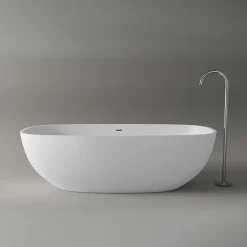 Bernstein Baignoire îlot ovale moderne 180x87x54cm Blanc mat fonte minérale, isolation thermique - OCEAN STONE - Sans Robinet ni siphon* Baignoire Îlot