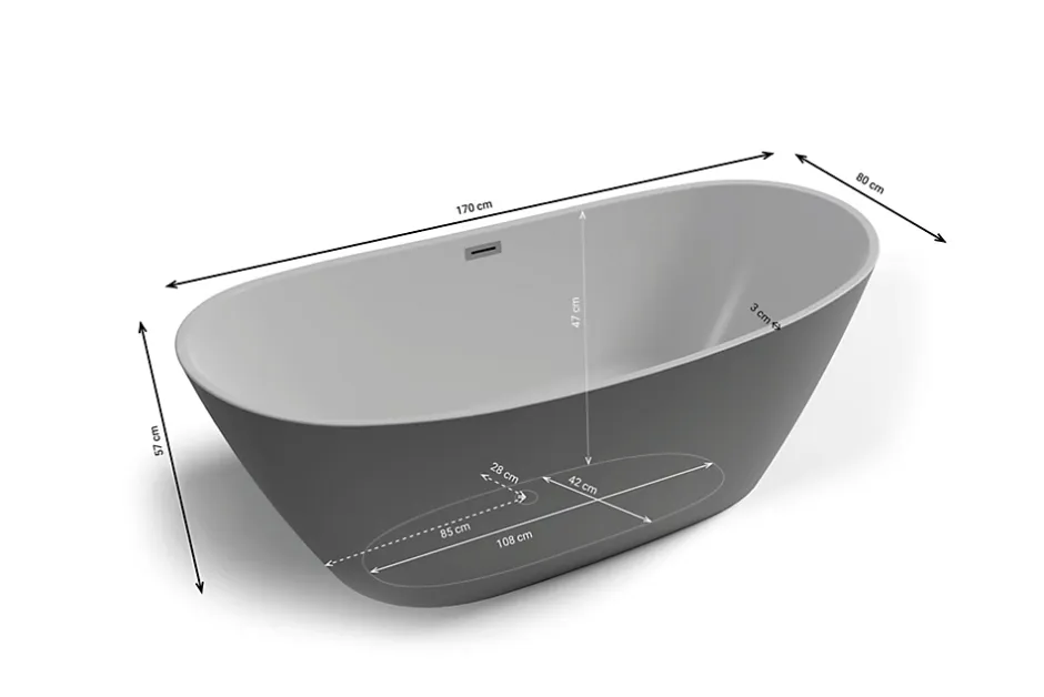 Spalina Baignoire îlot ovale Venecia, gris mat, 170x80 cm, by