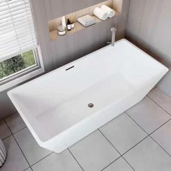 AICA Sanitaire Baignoire îlot rectangulaire L170x80xH58cm blanc en Acrylique avec Bonde et trop plein - Installation facile, effet garanti* Baignoire Îlot