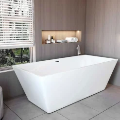 AICA Sanitaire Baignoire îlot rectangulaire L170x80xH58cm blanc en Acrylique avec Bonde et trop plein - Installation facile, effet garanti* Baignoire Îlot