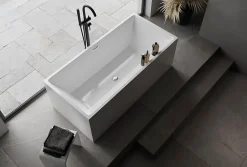 Bernstein Baignoire îlot rectangulaire VERONA acrylique blanc - 170x80x60cm - Garantie 5 ans - Avec robinet mitigeur 1521, Sans siphon
