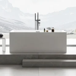 Bernstein Baignoire îlot rectangulaire VERONA acrylique blanc - 170x80x60cm - Garantie 5 ans - Avec robinet mitigeur 8028, Avec siphon* Baignoire Îlot