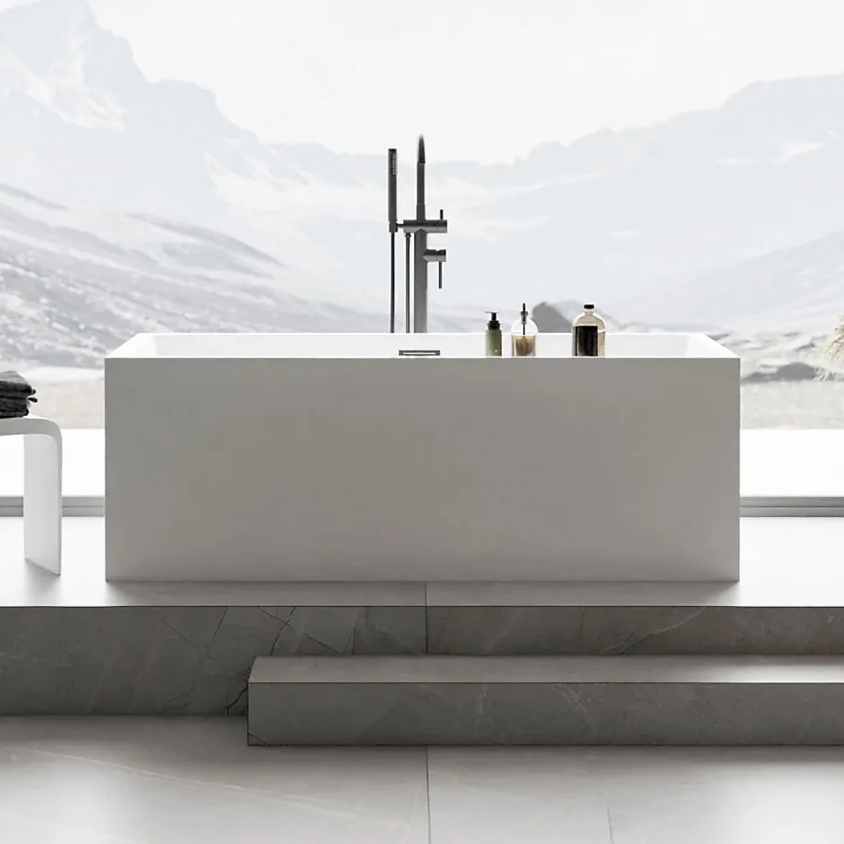 Bernstein Baignoire îlot rectangulaire VERONA acrylique blanc - 170x80x60cm - Garantie 5 ans - Avec robinet mitigeur 8028, Avec siphon* Baignoire Îlot