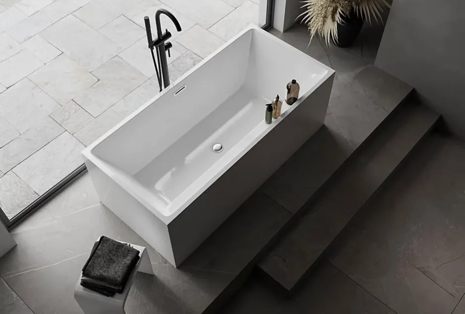 Bernstein Baignoire îlot rectangulaire VERONA acrylique blanc - 170x80x60cm - Garantie 5 ans - Avec robinet mitigeur 8028, Avec siphon* Baignoire Îlot