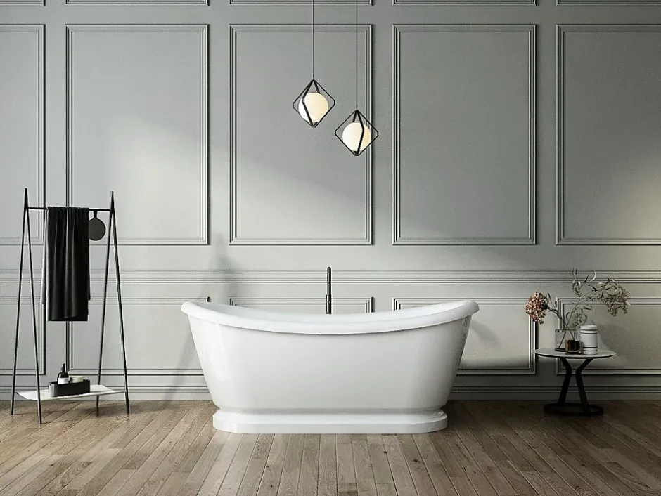 Rogier & Mothes Baignoire îlot retro sur socle ovale PITTSBURGH Blanche 177 cm* Baignoire Îlot