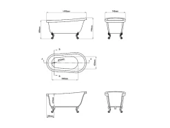Vente-unique Baignoire îlot rétro avec pieds de lion blancs - 200 L - 145 x 74 x 77 cm - Blanche - NISOS II* Baignoire Îlot