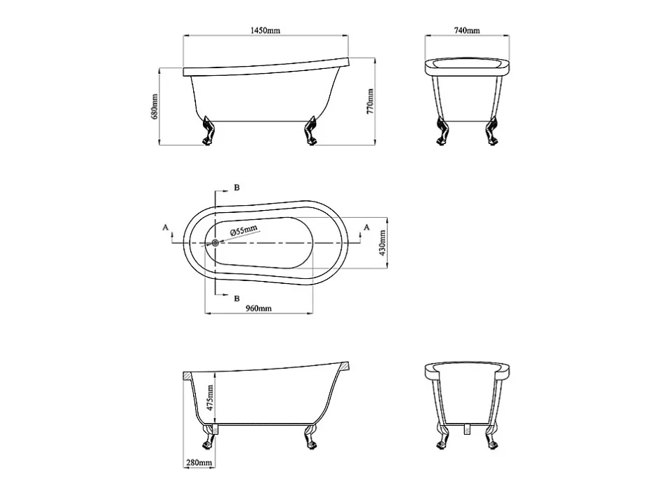 Vente-unique Baignoire îlot rétro avec pieds de lion blancs - 200 L - 145 x 74 x 77 cm - Bleu - NISOS II* Baignoire Îlot