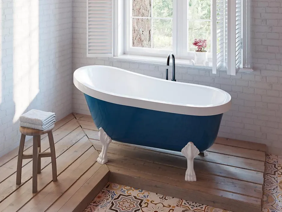 Vente-unique Baignoire îlot rétro avec pieds de lion blancs - 200 L - 145 x 74 x 77 cm - Bleu - NISOS II* Baignoire Îlot