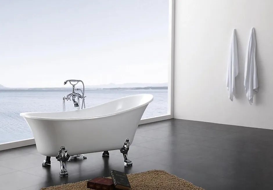 Bernstein Baignoire îlot sabot design sur pieds 176x71x77cm PARIS blanc, Pieds Doré + robinet mitigeur 1414 or