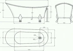 Bernstein Baignoire îlot sabot design sur pieds 176x71x77cm PARIS blanc, Pieds Doré + robinet mitigeur 1414 or