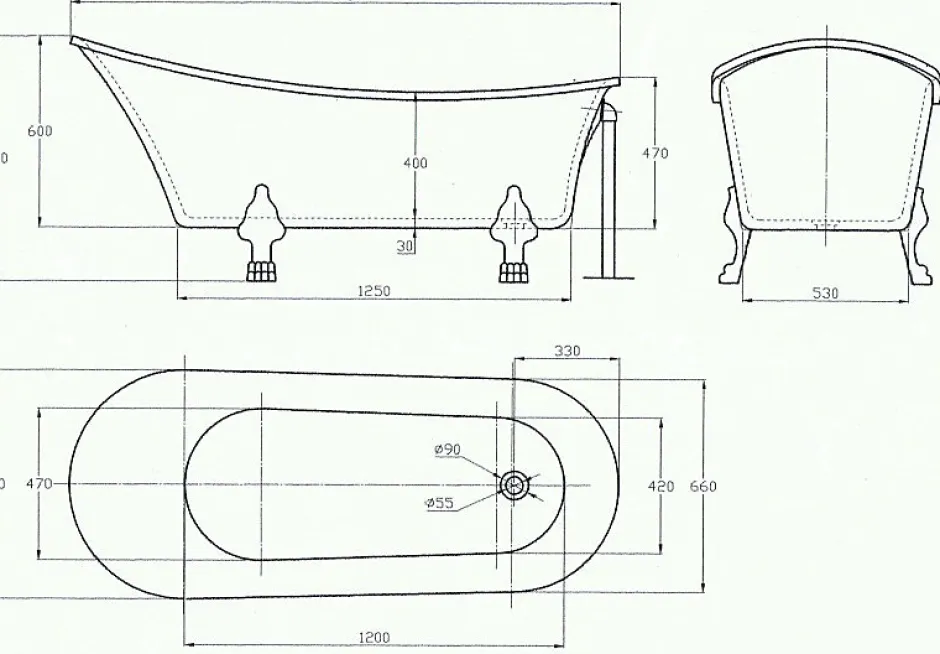 Bernstein Baignoire îlot sabot design sur pieds 176x71x77cm PARIS blanc, Pieds Doré + robinet mitigeur 1414 or