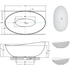 Azura Home Design Baignoire îlot SIYA 172 x 100 cm* Baignoire Îlot