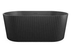 Vente-unique Baignoire îlot striée en acrylique - Noir mat - 220L - 150 x 75 x 58 cm - ALIENA